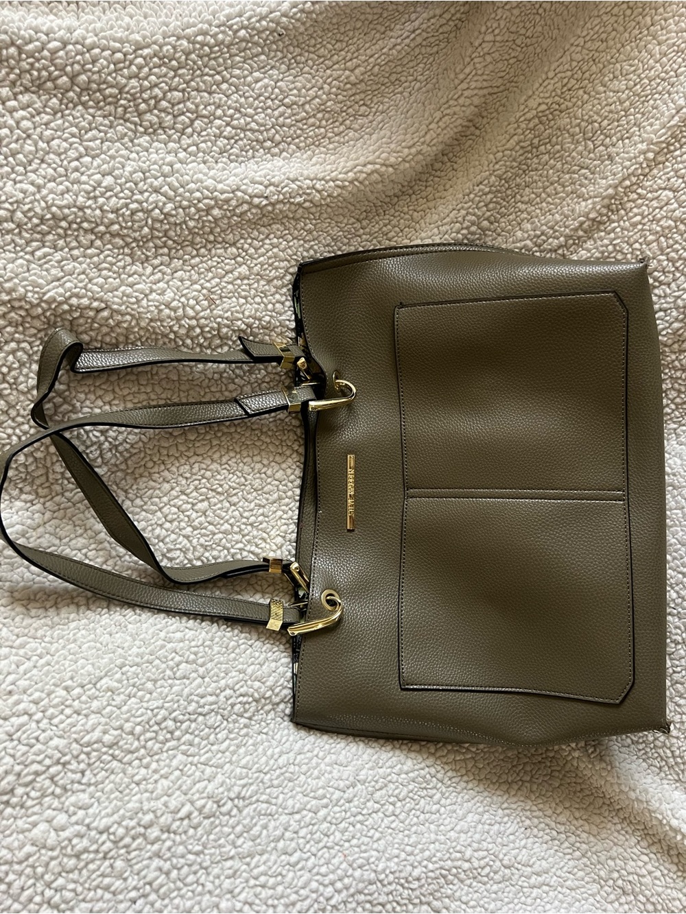Steve Madden Olive Pebbled Tote with Front Patch Pocket